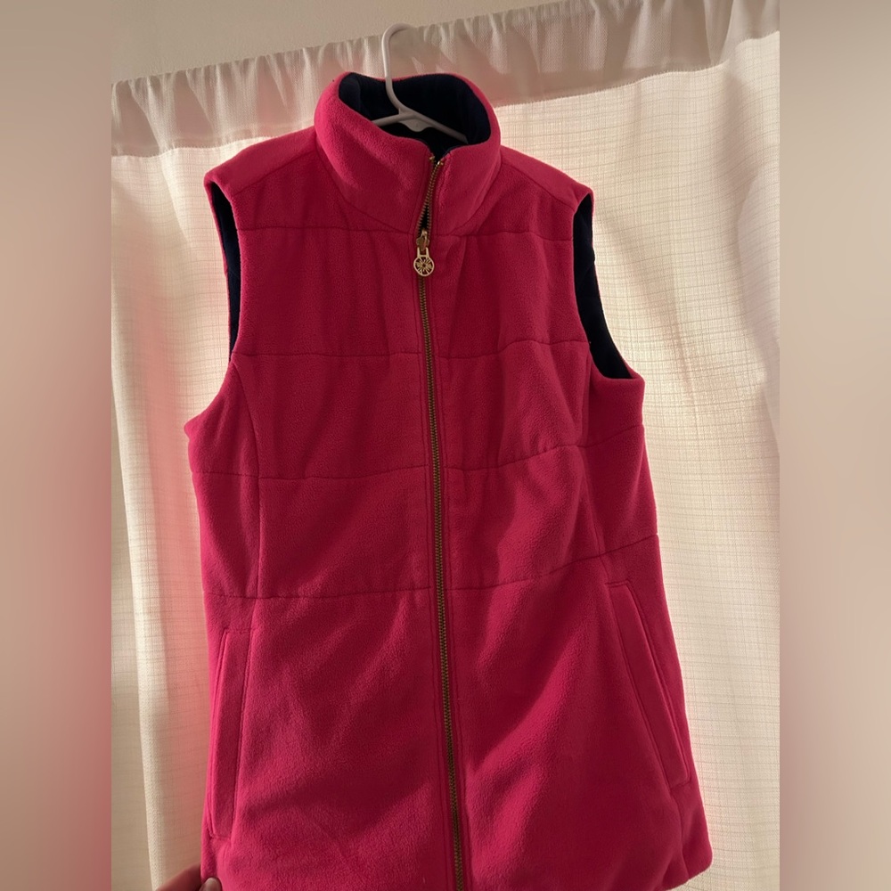 Lilly Pulitzer pink and navy blue reservable vest